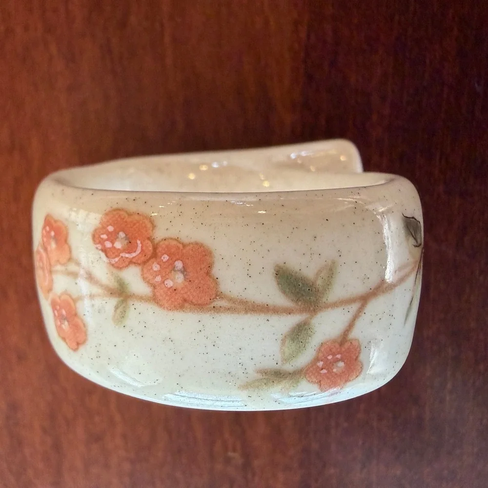 Vintage Mikasa Ceramic Napkin Rings Set of 4 Speckled Floral Peach Blossom